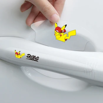 Pikachu Araba Kapı Kolu Anti-Scratch Sticker Araba Kolu Anti-Çarpışma Şerit Görünmez Karikatür Scratch Dekoratif Sticker