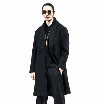 Erkek Mont Kış 2019 Dış Giyim Erkek Uzun Trençkot Düğmeleri Ceket Termal Rüzgarlık Gevşek Kod Gelgit Retro Streetwear KK3153