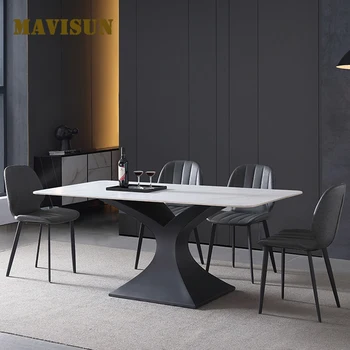 Modern Minimalist Küçük Daire Çelik Taban Tasarımcı yemek masası Metal Mobilya Oturma Odası Mutfak Yemek İçin 6 Sandalye