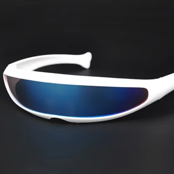 Fütüristik Dar Cyclops Visor Güneş Gözlüğü Lazer Gözlük UV400 Kişilik Aynalı Lens Kostüm Gözlük Gözlük Erkek Gözlük