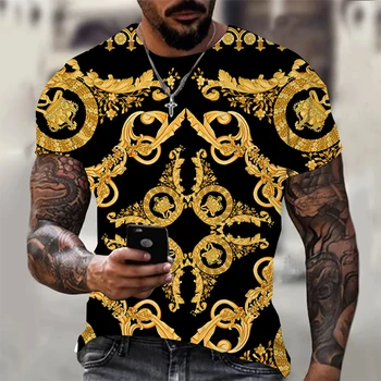 Avrupa Boyutu Erkek T Shirt 3D Lüks Barok Tarzı Baskı Erkek Marka T Shirt Moda Erkek Kısa Kollu Çocuk T-shirt Toptancı