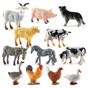 12 Adet Simülasyon Çiftlik Kümes Hayvanları Hayvan Modeli Domuz Ördek Kaz At İnek Aksiyon Figürleri Plastik Figürler Kum Masa Dekorasyon Oyuncak