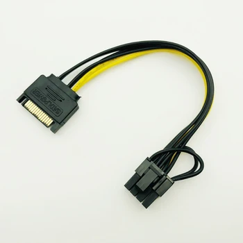 5 ADET Yeni 15pin SATA Erkek 8pin(6+2) PCI-E Güç uzatma kablosu 20cm SATA Kablosu 15-pin 8 pin kablo 18AWG Tel Grafik Kartı için