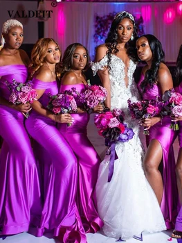 Uzun Mor Meramid gelinlik modelleri 2022 Kapalı Omuz Afrika Kız Düğün Parti Akşam Elbise Vestidos De Fiesta Para Bodas