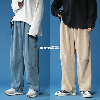 2023 Bahar rahat pantolon Erkekler Japon Retro Kadife Pantolon Moda Elastik Bel Gevşek Düz Erkek Sweatpant