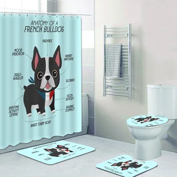 Yenilik Komik Anatomisi Fransız Bulldog Duş Perdesi Sevimli Köpek Banyo perde seti ile tuvalet paspası Halı Halı Pet Köpek Hediye