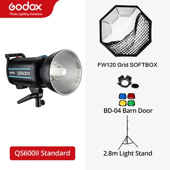 Godox QS600II 600Ws GN65 profesyonel stüdyo flaş Strobe + 2.8 m ışık standı + 70x100 cm ızgara Softbox + tetik + ahır kapı kiti