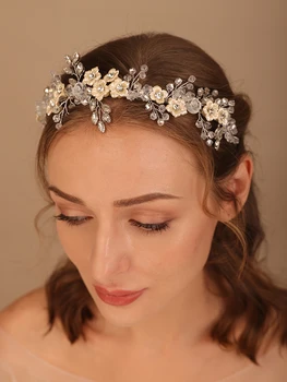 Lüks Kristal Gelin Başlığı Rhinestone Çiçek Gelin Tiaras El Yapımı Düğün Saç Takı Parti Balo saç aksesuarları Elmas