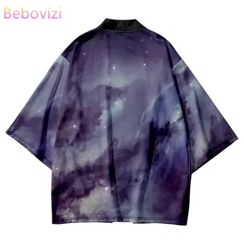 5XL 6XL Büyük Boy Üstleri 2023 Yaz Yıldızlı Gökyüzü Baskı Hırka Japon Geleneksel Kimono Kadın Erkek Plaj Gevşek Haori Gömlek