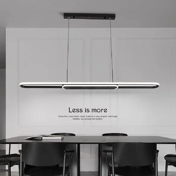 Minimalist Modern LED kolye ışık yemek odası ada uzun asılı lamba restoran Bar kahve dükkanı ev aydınlatma armatürleri siyah
