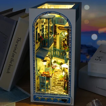 DIY Ahşap Dollhouse Deniz Meltemi Kasaba Minyatür Mobilya Takımı Kitap Nook Bookend Kitaplık Monte Oyuncaklar Çocuk Kız Yetişkin Hediye Casa