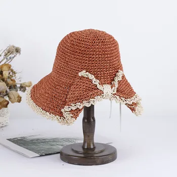 uv koruma yaz aksesuarları Yay güneş şapkası Geniş Brim Disket yazlık şapkalar Kadınlar İçin Plaj Panama Hasır Kubbe Kova Şapka Gölge Şapka