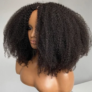 V Kısmı Peruk insan saçı peruk Kinky Kıvırcık Hiçbir Tutkalsız Afro Kinky Kıvırcık 4b 4c Tam Makine Yapımı Upart Peruk Siyah Kadınlar İçin