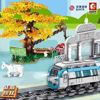 Sembo Blokları Şehir Tren Demiryolu metro İstasyonu Parça Demiryolu Setleri Model Oluşturma Kiti Teknik Pekin Hayvanlar Hayvanat Bahçesi Ginkgo Ağacı MRT