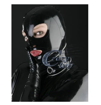 Çılgın Kulübü Doğal Lateks Kaput Seksi Siyah Fetiş Kauçuk Maskeleri w/o Boyun Halkası Yetişkinler için Artı Boyutu Sıcak Satış