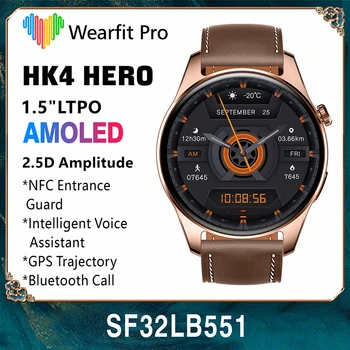 HK4 Kahraman akıllı saat 1.5 İnç Amoled Ekran 2.5 D Genlik Erkekler NFC Kablosuz Şarj Bluetooth Çağrı Smartwatch
