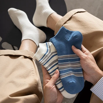 Erkek Ayak Bileği Çorap 2023 Yeni Yüksek Kaliteli Nefes Rahat Moda çizgili çoraplar Nakış İlkbahar Yaz Pamuk Çorap Kısa Yumuşak