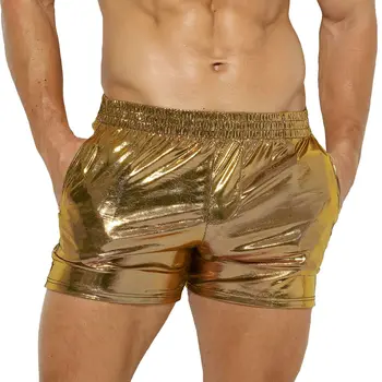 Erkek Parlak Metalik baksır şort Low Rise Sahne Performansı Clubwear Kostümleri Erkek Gece Kulübü Şort Sandıklar erkek Boxershorts