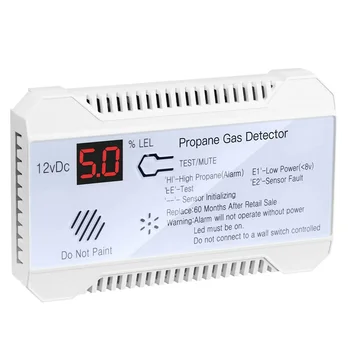 Propan Dedektörü 12V LPG Doğal Gaz Sensörü sızıntı alarmı 85DB Siren Araba RV Ev Dijital Propan tester ölçer (Beyaz)