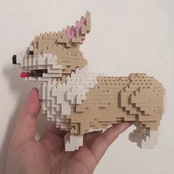 DIY Mini Elmas Blokları Tuğla Yapı Oyuncak Çocuklar için Hayvan Dünya Pembroke Galce Corgi Köpek Pet Bebek Modeli
