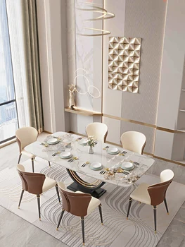 Modern basit yemek masası, kaya tabağı, hafif lüks yemek masası ve sandalye kombinasyonu, küçük ev ev yemek masası,