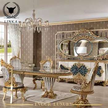 Özel Fransız Saray Villa yemek masası ve Sandalye Kombinasyonu Avrupa Lüks katı ahşap Oyma High-end Mobilya