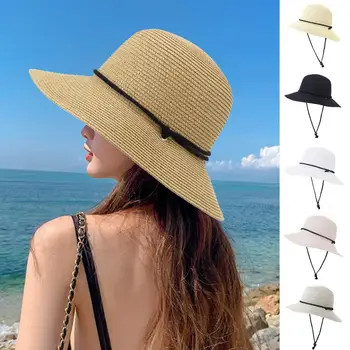 Plaj şapkaları Yetişkin Kadın Güneş Koruyucu Kap Basit Kadın Hasır Şapkalar Yaz güneş şapkaları Kadınlar için Katlanır Yay Seyahat Kapaklar Kadın