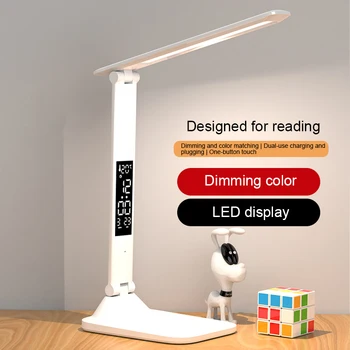 LED masa lambası USB Kısılabilir Dokunmatik Katlanabilir Masa Lambası Takvim Sıcaklık Saat Gece Lambası Çalışma Okuma Lambası