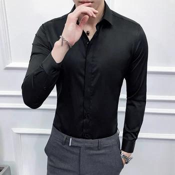 Camisas De Hombre Artı Boyutu 5XL-S Bahar Yeni Katı Uzun Kollu Ofis Gömlek Erkekler İçin Giyim 2023 Slim Fit Casual Smokin Elbise