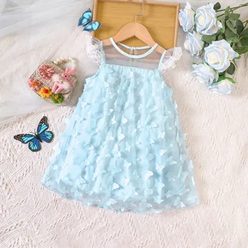 Kazak Kız Elbise Toddler Kız Sinek Kollu Kelebek Tül Elbise Dans Parti Prenses Elbise Elbise Kız Kasık Açık Elbise