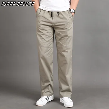 Erkekler Rahat Kargo Pantolon Dört Mevsim %95 % pamuklu erkek pantolonları Çok Cepler Gevşek Düz koşu pantolonları Orta Yaşlı Erkekler M-6XL