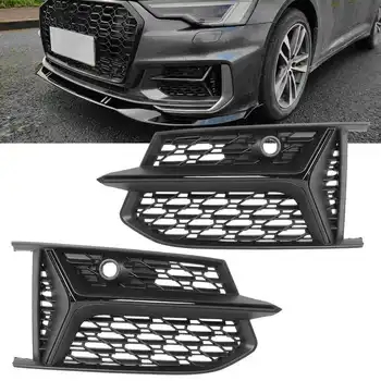 Parlak Siyah Petek Örgü RS6 Stil Sis İşık İzgaralar İzgaralar Audi için Fit A6 C8 S6 2019 2020