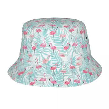 Tropikal Bitkiler Flamingo Kuş Dikişsiz Desen Kova Şapka Erkekler Kadınlar Unisex Moda Yaz balıkçı şapkası