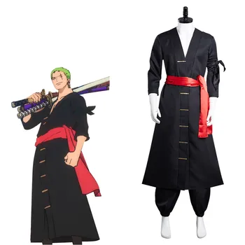 Tek Parça Wano Ülke Roronoa Zoro Cosplay Kostüm Kimono Ceket Kıyafetler Cadılar Bayramı Karnaval Erkekler Rol Disguise Suit