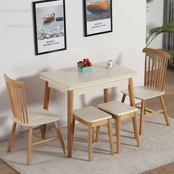 Geri çekilebilir Çok Fonksiyonlu katlanır masalar katı ahşap Küçük Daire Yemek Masaları İskandinav Ev Günlük yemek masası ve Sandalye Seti M