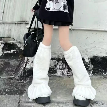 Kürk Bacak ısıtıcıları bot paçaları Uzun İsıtıcı Japon Harajuku JK Lolita Çorap Boho Çorap Setleri Uyluk Jartiyer Kış Bacak Uzun Çorap