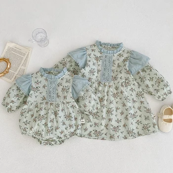 Kore Tarzı Bahar Sonbahar Toddler Bebek Kız Kız Giysileri Bebek Çiçek Prenses Elbiseler Bebek Uzun Kollu Tulum Giyim