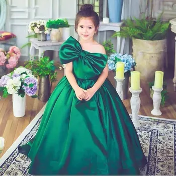 Yeşil Çiçek Kız Elbise Uzun Tren İle Kız Prenses Düğün Parti Elbise Kız doğum günü elbiseleri Moda Kız Vintage Elbiseler