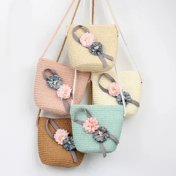 5 Renkler Yaz Çocuk Kız omuzdan askili çanta Güzel Çiçek Saman askılı çanta Çocuklar Tuşları bozuk para cüzdanı Sevimli Prenses Mini Çanta