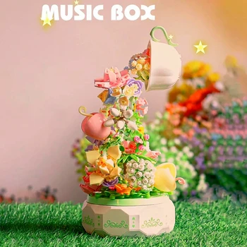 Yaratıcı Çay Fincanı Çiçek Aydınlatma Müzik Kutusu Yapı Taşı Romantik Buket ışık Ev Dekor Arkadaşlar Hediye Oyuncak Çocuklar Yetişkinler için
