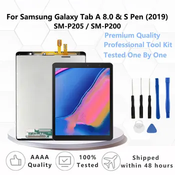 Samsung Galaxy Tab için Bir 8.0 & S Kalem (2019) SM-P205 / SM-P200 lcd ekran Monitör dokunmatik ekran digitizer Paneli Cam Meclisi