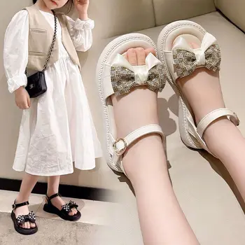 Yeni Kore Kız deri ayakkabı Sonbahar Papyon Sandalet Çocuk Ayakkabı Prenses Tatlı Sandalet Kızlar İçin