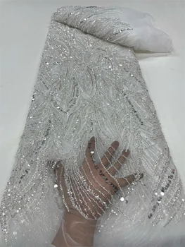 Lüks Gök Mavisi Afrika Dantel Kumaş Ağır Boncuk Tül Dantel Nakış 2023 Yüksek Kalite Yeni Fransız Dantel düğün elbisesi QF0798