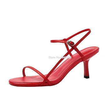 2020 Moda 7 CM Yüksek Topuk Strappy Sandalet yaz elbisesi Ayakkabı Stilettos El Yapımı Peep Toe Sandalet Kadın Büyük Boy 43