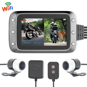 WiFi Motosiklet DVR Dash kamera 1080P + 1080P Full HD Ön Dikiz su geçirmez Motosiklet Kamera GPS Kaydedici Kaydedici Kutusu