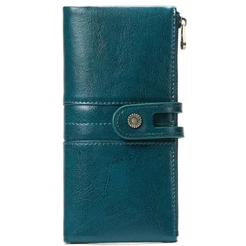 Kadın uzun cüzdan 2023 Yeni Vintage Rüzgar Yağı Balmumu İnek Derisi Cüzdan Çok Fonksiyonlu Yumuşak İnek Derisi Çift Fermuarlı kart çantası Cüzdan