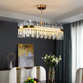 Modern lüks kristal avize altın ışık oturma odası LED lamba basit ev yuvarlak / dikdörtgen yemek dekoratif