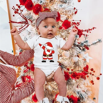 Noel Baba Bebek Noel Bodysuits Yenidoğan Erkek Bebek Kız Giysileri Kısa Kollu Pamuklu Yürümeye Başlayan Ropa Tulumlar Yeni Yıl Hediye