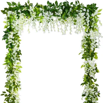 5 Adet Wisteria Asma Yapay Asılı Çiçekler Bitkiler Yeşillik Sahte Yaprak düğün çelengi Mutfak Ev Partisi Dekoru