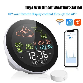 Wifi Çok Fonksiyonlu Hava İstasyonu Dijital Saat Açık Kapalı Sıcaklık Test Higrometre Hava Durumu Masa Saati